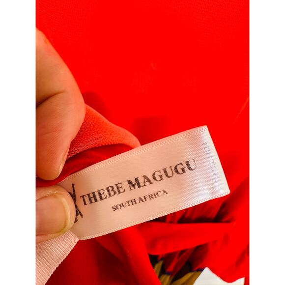 THEBE MAGUGU Red Gradient Asymmetric Pleated Cocktail Collared Chiffon Dress M - Picture 7 of 16